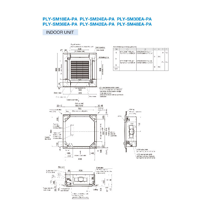 Mitsubishi Electric AC Cassette Inverter 4-Way PLY-SM Series 6 PK ( 3 Phase ) - PLY SM48EA + PUY SM48YKA22